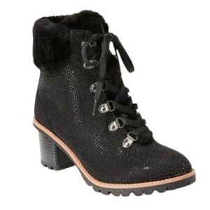 Brianna Black glittery bling out Boots with Fur Lining